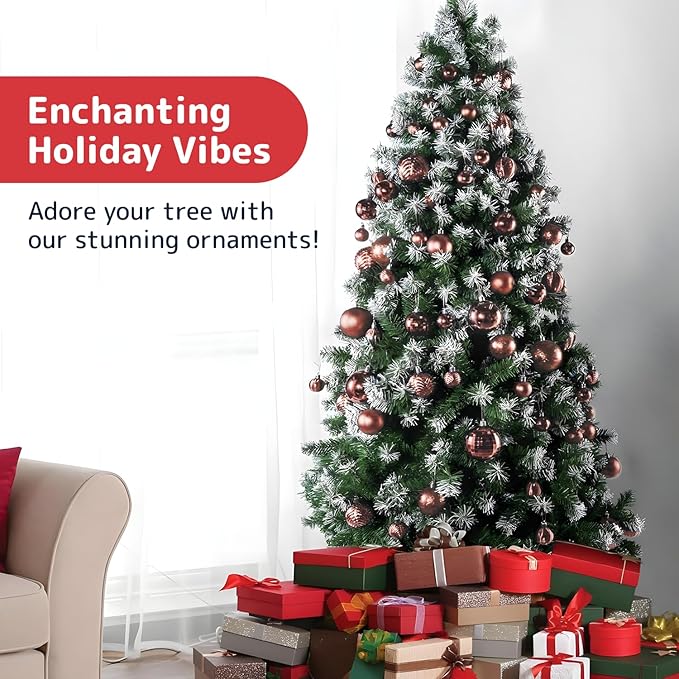 Prextex 36-Pieces Champagne Christmas Ornaments Set - Shatterproof, Festive Christmas Balls Decorations in 3 Sizes and 6 Styles with Hanging Loops for Tree, Wreath, and Dazzling Holiday Party Decor