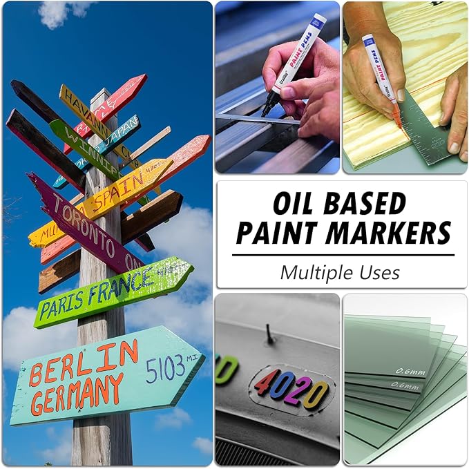 Pink Paint Markers, 12 Pack Oil-Based Waterproof Quick Dry Permanent Paint Pen Set for Rocks Painting, Wood, Fabric, Plastic, Canvas, Glass, Mugs, Metal, Tire, Stone, DIY Craft