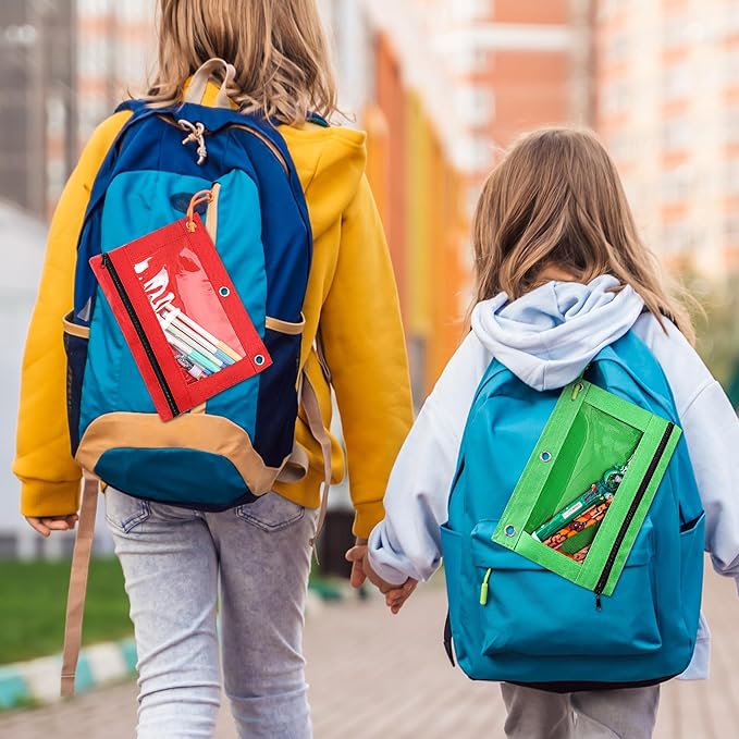 Pencil Pouch for 3 Ring Binder, 100 Piece Bulk 3 Holes Zipper Pencil Pouches in 10 Assorted Colors, Clear Durable Pencil Case for School, Classroom, Office Supplies