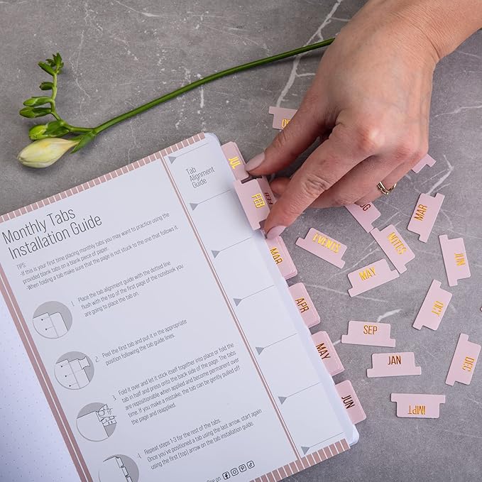 DiverseBee Gold Foil Planner 24 Peel and Stick Laminated Tabs for Notebooks, Calendar Tab Stickers and Monthly Dividers (Seasalt)