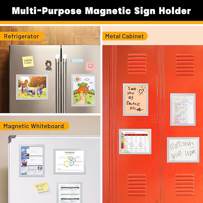 20Packs Magnetic Sign Holder 8.5x11 for Fridge & Metal Surfaces - Magnetic Frames with File/Paper/Document Holder - Photos/Pictures/Posters Frame for Commercial Offices/Stores (Silver)