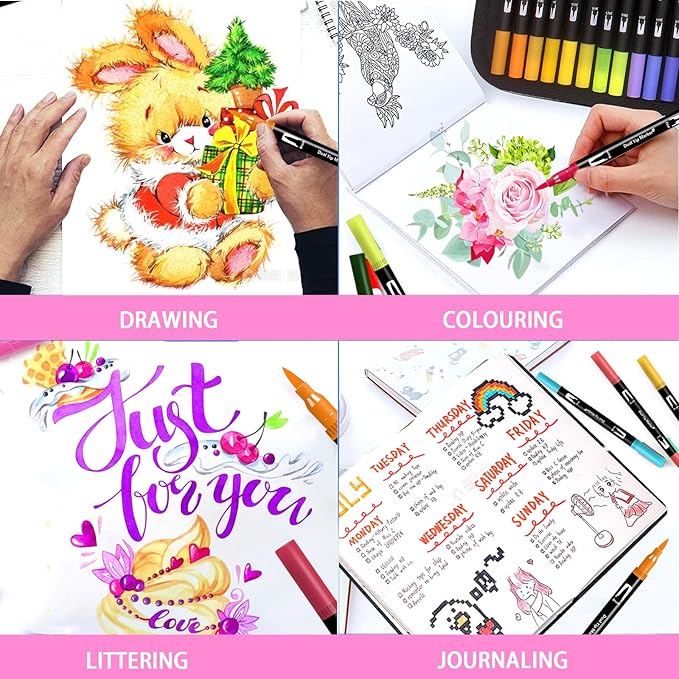 76 Colors Dual Tip Brush Pens with Brush Tip and Fine Tip for Artists Adult, Coloring Markers for Adult Coloring Books Professional Marker Set for Note Taking and Lettering