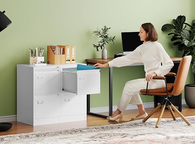 Letaya 2 Drawer File Cabinet with Lock,Metal Office Small Filing Cabinets for Home Office- Storage A4/F4/Letter/Legal -Assembly Required (White)