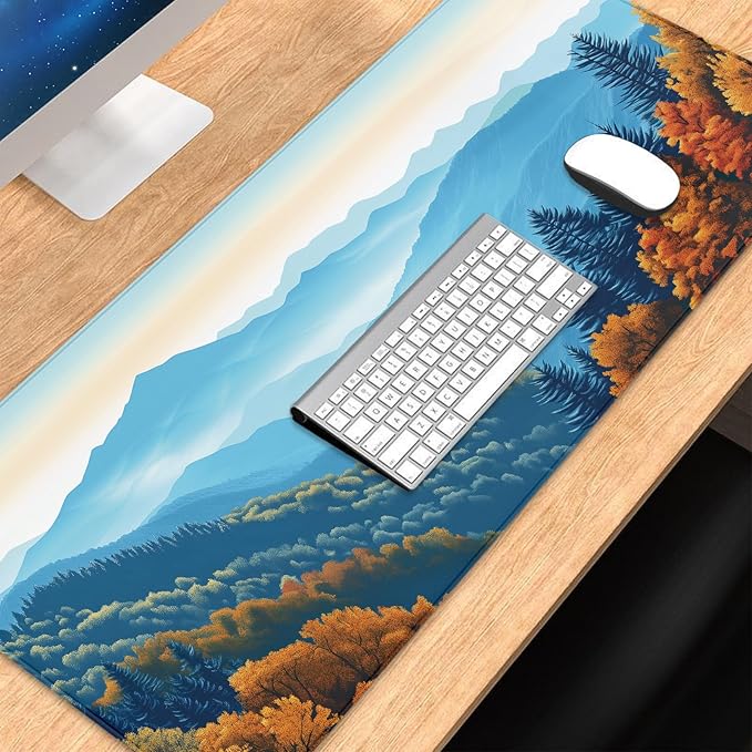 Smoky Mountains Mouse Pad, Waterproof Desk Mat, National Park Gaming Mousepad with Seamed Edges and Non-Slip Base, Landscape Keyboard Mat for Office, Home, 31.5 X 11.8 Inch, 3mm Thick