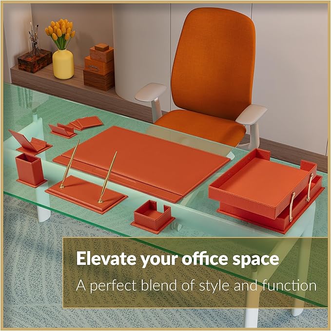 MOOGCO Bonded Set Luxury Leather Desk Pad & Desk Organization Essentials Desk Organizer Leather Desk Organizer