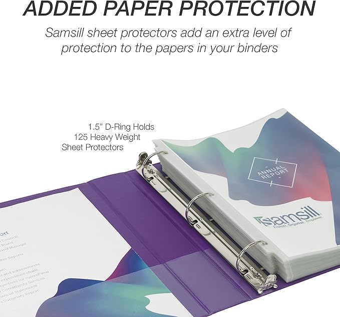 Samsill Durable 1.5 inch 3 Ring Binder, Made in USA, D Ring Binder, FSC 100% Recycled Chipboard, Purple, 4 Pack