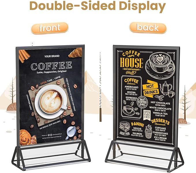 Acrylic Sign Holder 5X7 Black Picture Frame Double-Sided Acrylic Frames for Wedding Table Numbers Photo Frames Flyers Menu with Removable Sticky Dots-6 Pack