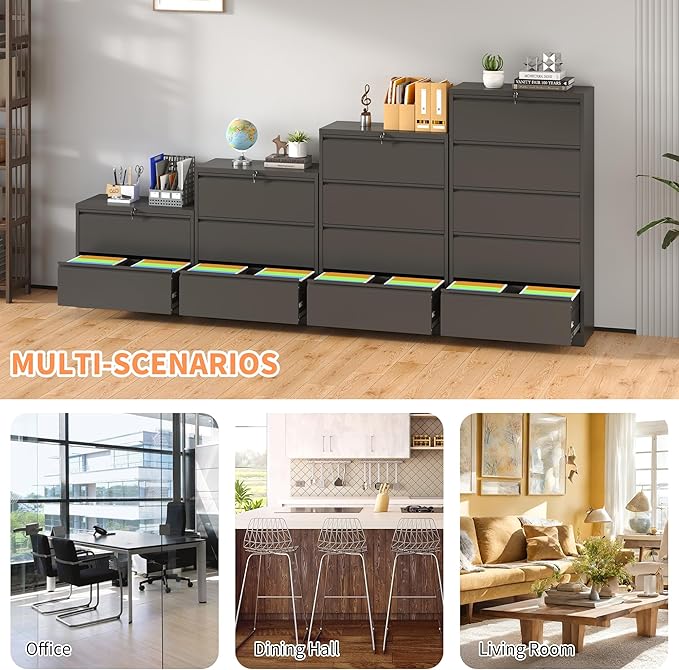 KEIKI 2 Drawer Lateral File Cabinet with Lock, Metal Filing Cabinet, Wide Storage for Letter/Legal/A4/F4, Anti-Tilt Safety, Quiet Full-Extension Slides for Home Office, Black