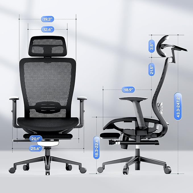 FLEXISPOT Ergonomic Office Chair with Footrest, Mesh High Back Computer Chair, Home Office Desk Chairs, with Adjustable Lumbar Support/4D Headrest/Reliable Base, Breathable Mesh Seat, Black, OC3 AIR-F