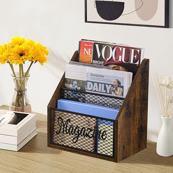YINMIT Magazine Holder, Stepped 3 Tier Magazine Rack Floor, Magazine Storage Basket, Folder Organizer Bin for Magazines,Books,Newspapers,Tablets