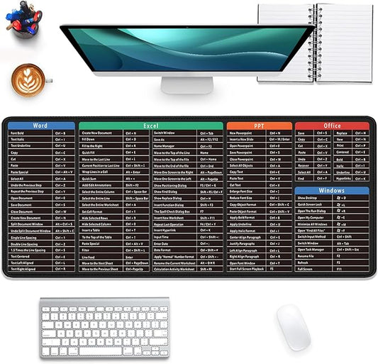 Large Extended Gaming Mouse Pad with Word Excel Office Software Excel Shortcuts PPT Windows,Stitched Edges Non-Slip Waterproof Rubber Base Mouse Pad for Office Desk Pad(27.5X11.8 in)