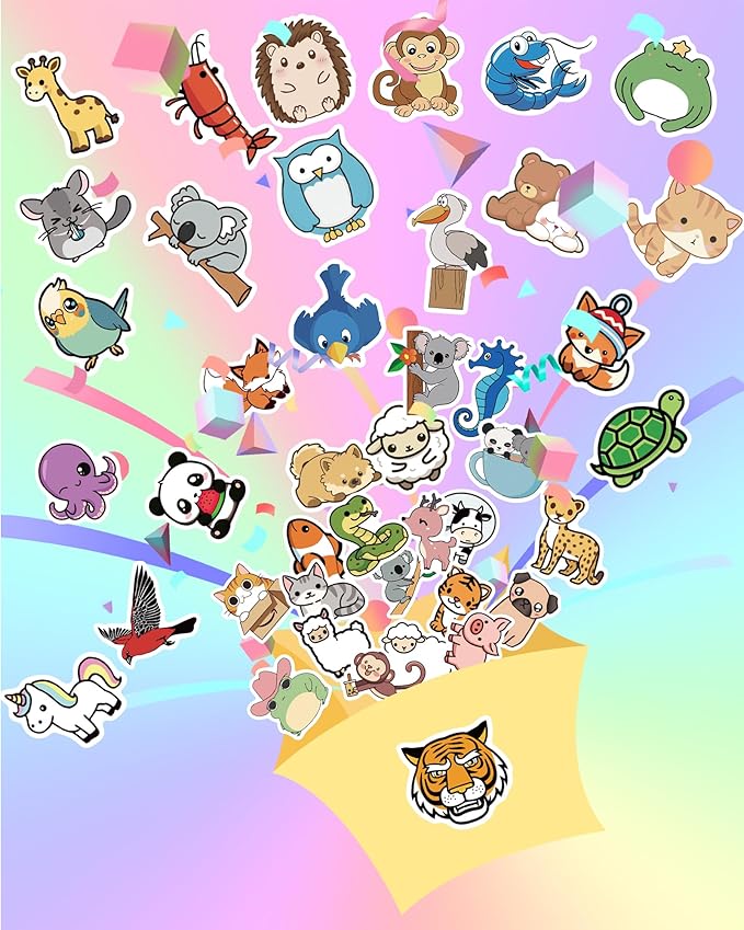 100 Pcs Animal Stickers for Kids, Cute Water Bottle Stickers for Kids Waterproof, Vinyl Laptop Kid Sticker Pack, Kid Classroom Prizes for Elementary Students