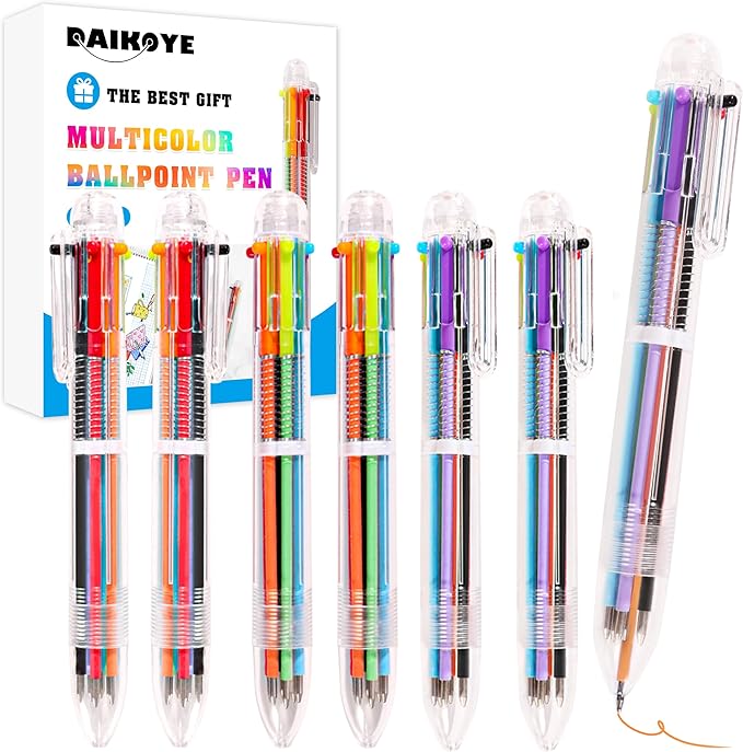 DAIKOYE Ballpoint Pens 6 PCS 0.5mm 6-in-1 Multicolor Ballpoint Pens Birthday Party Favors Gifts