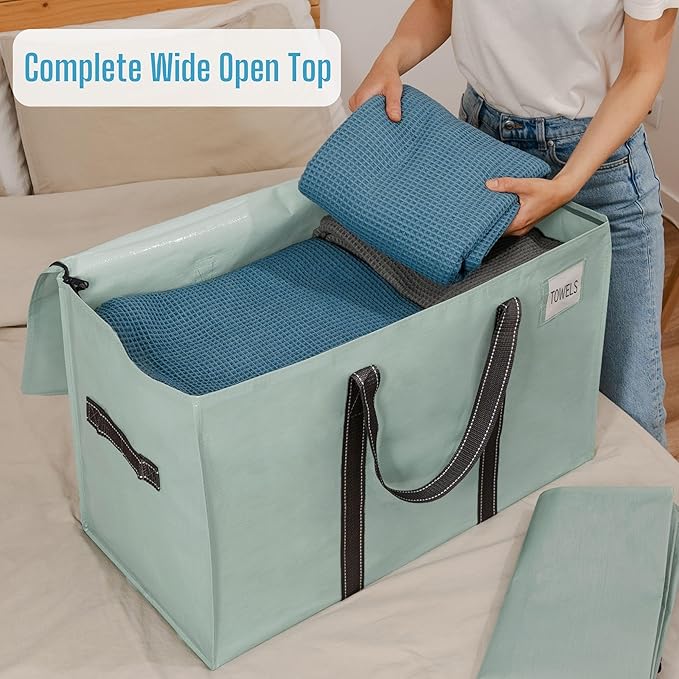 VENO 8 Pack Moving Bags, Heavy Duty, Moving Boxes Alternative, Packing Storage Supplies for Dorm Room Essentials with Zipper for Clothes, Extra Large Totes for Packaging (Shiny Light Green, 8 Pack)