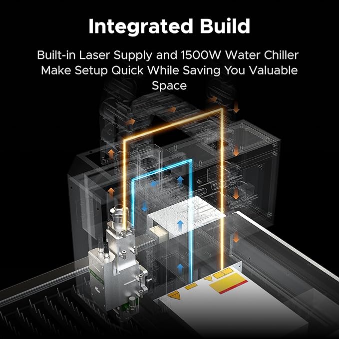 OMTech 1500W Fiber Laser Cutter, 23.6 x 23.6 in. Semi-Enclosed Fiber Laser Cutting Machine with Built-in Water Chiller & External Exhaust Fan, Metal Laser Cutter for DIY Craft Projects Metalworking