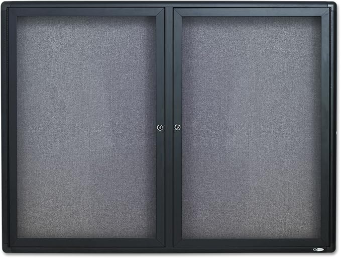 Quartet Enclosed Fabric Bulletin Board, 4 x 3 Feet, 2 Doors, Black Frame with Gray Fabric (2364L)