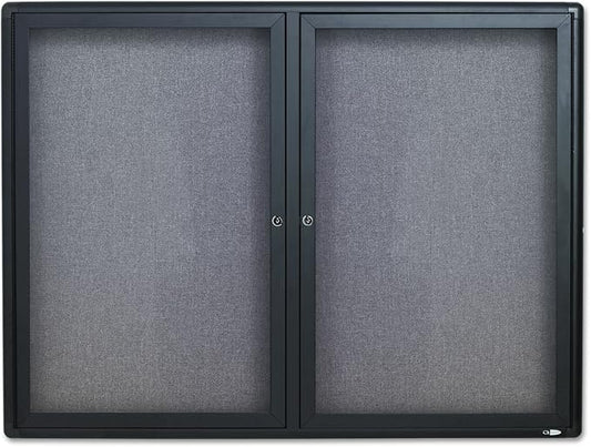 Quartet Enclosed Fabric Bulletin Board, 4 x 3 Feet, 2 Doors, Black Frame with Gray Fabric (2364L)