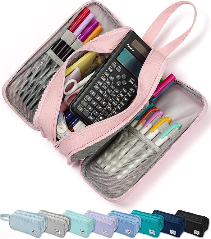 Pencil Case Pouch Box Bag School Supplies Girls Boys Kids, Cute Preppy Stuff Big Capacity Aesthetic Pen Organizer, Back to College Stationary, Pink, Extra Large Style, 2300ml