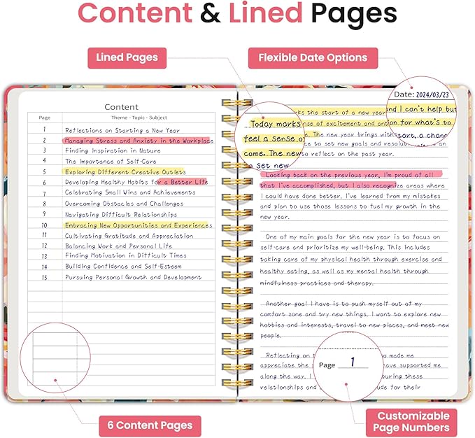 Lined Spiral Notebook Journal for Work, 300 Pages Thick B5 (7.1"x10") College Ruled Journal for Women & Writing, Hardcover Notebook for Note Taking, Perfect for Office Home School, Pastel Garden