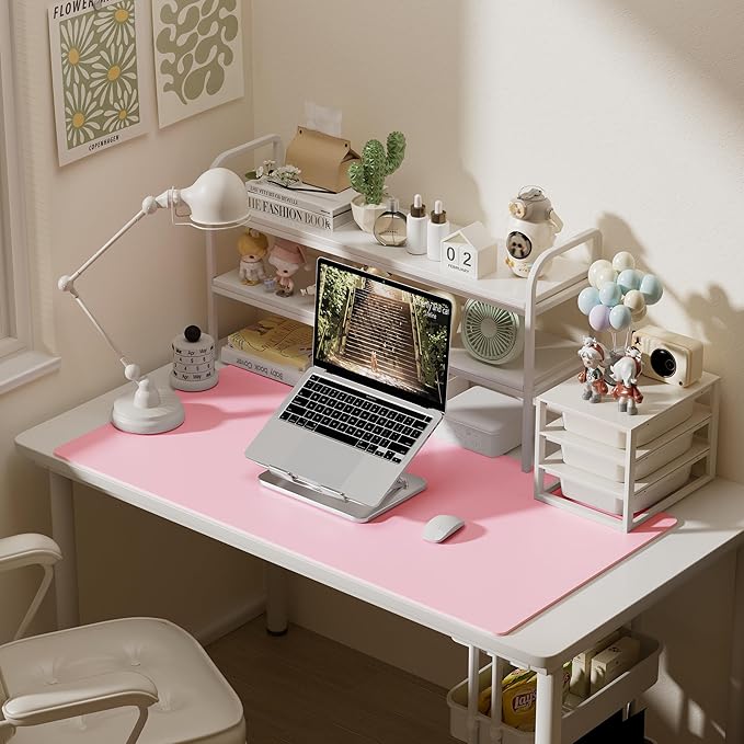 Aothia Faux Leather Desk Mat – Large Mouse Pad, Non-Slip PU Leather Blotter, Waterproof Writing Surface for Office and Home (Fairy Pink, 47.2" x 23.6")