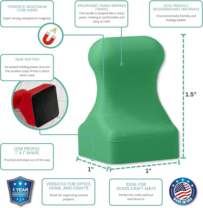 Glassboard Studio MiniPawn Magnet - Strong Neodymium Rare Earth Magnets for Fridge, Whiteboard, Locker & Magnetic Glassboards - Crafting & Office Use - Strong Fridge Magnets (Spring Green, 4)