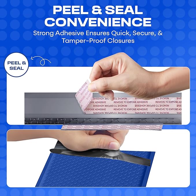 Royal Blue Poly Bubble Mailers 8.5x12 inch #2 | Self Seal Padded Envelopes | Cushioned Bubble Mailer | Usable Size 8.5x11 | Water Proof | Lightweight mailing Shipping Bags | 200 Pack Bulk