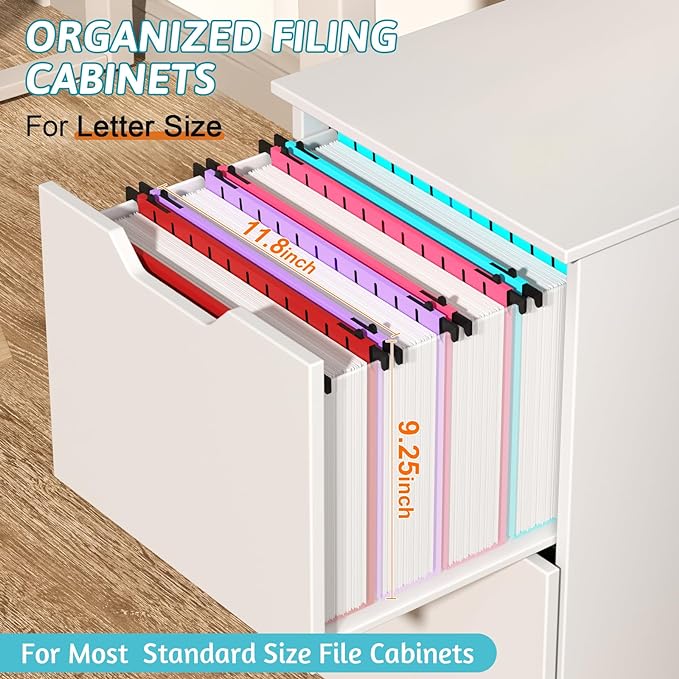 Extra Capacity Plastic Hanging File Folder Letter Size,12 Pack Reinforced Hang Folders with Heavy Duty 2 Inch Expansion, Durable Hanging Organizer Designed for Bulky Files, Assorted Colors