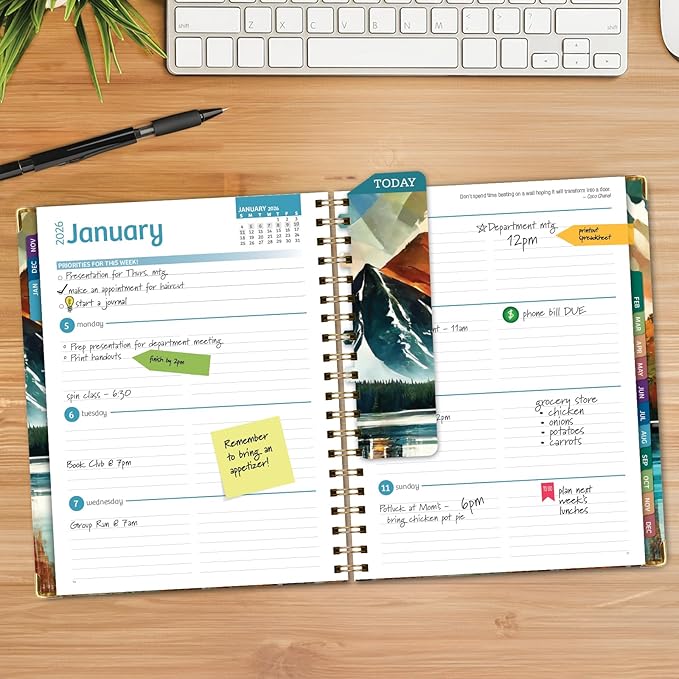 HARDCOVER 2026 Planner, 8.5"x11": 14 Months (November 2025 - December 2026), Daily Weekly Monthly Planner, Yearly Agenda, Bookmark, Pocket Folder and Sticky Note Set (Lake View)