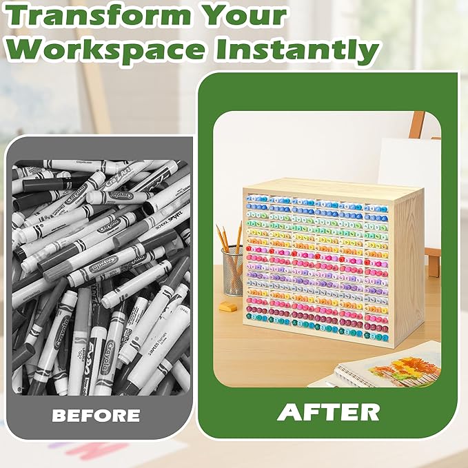 PROLEE Marker Storage Organizer for 360 Markers,Wooden Alcohol Marker Holder with 90 Slots,Markers Pens Pencils Art Supply Storage Rack for Desk Home Classroom Office Decor