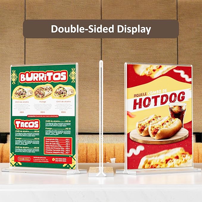 8.5x11 Acrylic Sign Holder 5 Pack, Vertical Double-Sided Display Standing, Clear Plastic Sign Holder Paper Flyer Menu Brochure Holders 8.5x11 inches for Restaurants, Office, Store