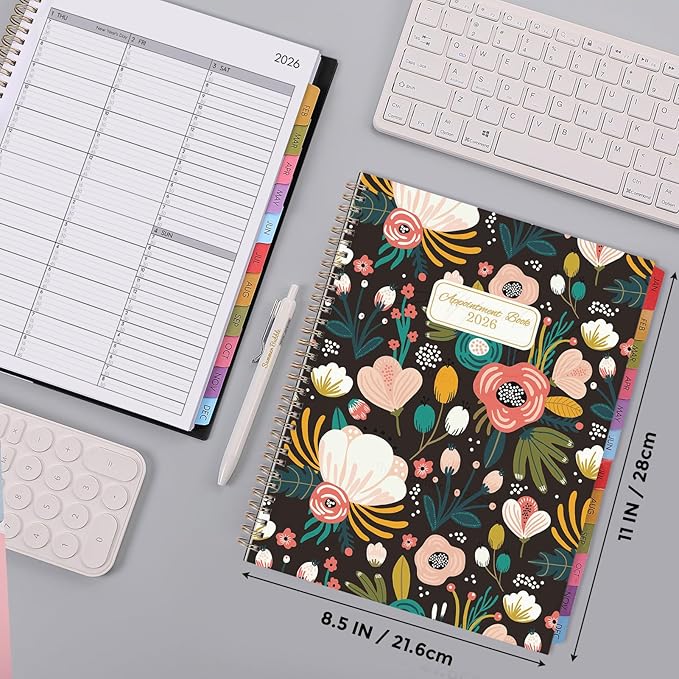 SKYDUE 2026 Appointment Book, 8.5" x 11", Hourly Planner with 15 & 30-Minute Increments, Weekly & Monthly Planner for January - December 2026, Perfect for Daily Planning, Flower