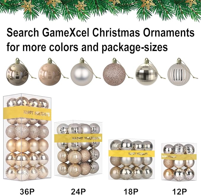 Champagne Gold Set of XL (4.0") 4PCS Christmas Balls - Christmas Tree Decoration Ornaments Shatterproof Hanging Balls for New Year Easter Valentine Holiday Decorations