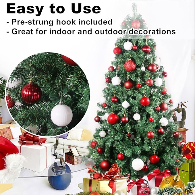 Red & White 2.5" Christmas Balls Christmas Tree Decoration Ornaments Shatterproof Hanging Balls for Birthday Halloween Holiday Wedding Decorations Set of 24pcs