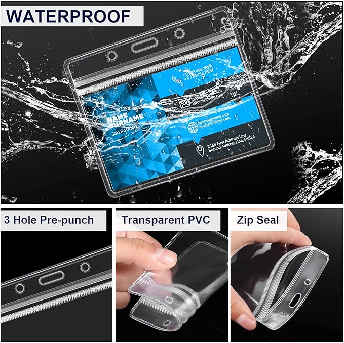 Marspark 50 Sets Clear Name Tags with Lanyard, Lanyards for ID Badges Reusable Strap with ID Holder Plastic Name Badges for Adults Business School Church Conference (Dark Blue)