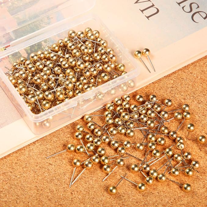 Map Tacks Push Pins Small Size 300 Packs (Gold, 1/5 Inch)