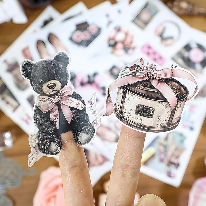 Snycler Black.Pink Theme Sticker Scrapbooking Supplies for Junk Journal, 20 Sheets PET Stickers - Vintage Journaling Stickers, Ephemera Sticker Book Pre Cut, Planner, Junk Journal Supplies