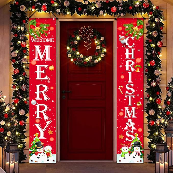 Ideal Christmas Porch Door Decorations, Large 71x12in, Premium Merry Christmas Banner, NO-DIY, Classic Design, HQ Fabric, HD Printing, Perfect for Outdoor Christma s Decorations Indoor