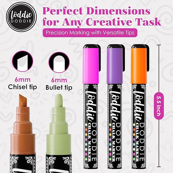 Loddie Doddie Liquid Chalk Markers - 10-Count 6mm Chisel & Bullet Tip - Earth Tone Erasable Chalkboard Pens - Dry Erase Markers for Blackboard