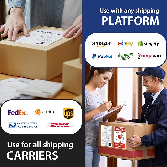 300 Sheet (600 Labels) | 8.5" x 11" 2 UP Half Sheet Self Adhesive Shipping Labels for Laser & Inkjet Printers | Ecommerce, Address, Mailing, Labeling, Packaging