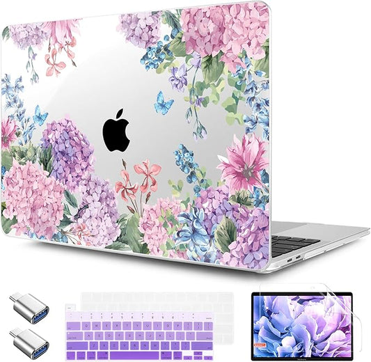 TWOLSKOO Compatible with MacBook Pro 13 inch Case 2023-2016 A2338 M2/M1 A2251 A2289 A2159 A1989 A1706, Plastic Hard Shell Cover & Keyboard Skin & Screen Protector, Colorful Hydrangea