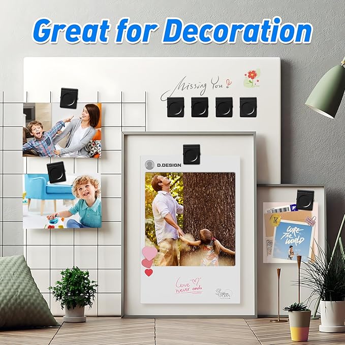 VNDUEEY 24Pcs Strong Whiteboard Magnets Magnetic Clips Heavy Duty, Refrigerator Magnets, Black Metal Magnet Clips for Home, Office, Classroom Teacher Supplies