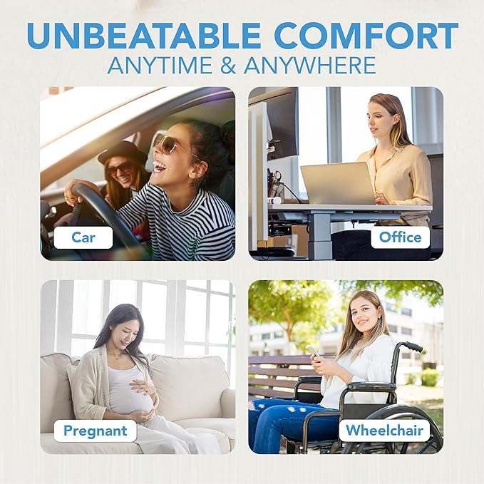 Car Seat Cushion, Comfortable Memory Foam Seat Pillow for Driving, Sciatica-Back Pain Relief, Cushion for Car-Truck, Office, Wheelchair - Black&Gray