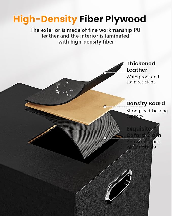 Oterri File Organizer Box with Lid - Portable Hanging File Box for Letter/Legal Files, Office/Decor/Home, 1 Pack, Black Leather