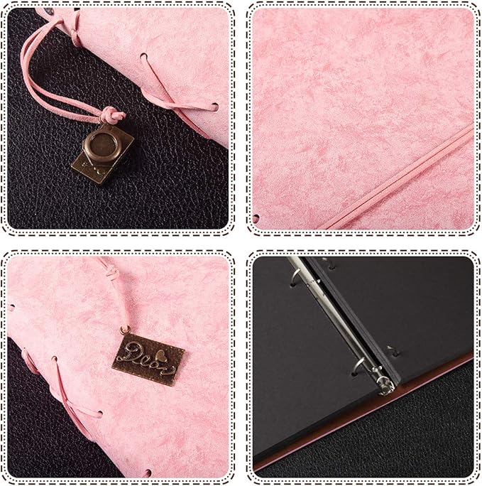 ThxMadam Pink Scrapbook Album Wedding Guest Book Vintage Leather Photo Album Love Memory Book with 60 Black Pages Present for Valentines Anniversary Mother’s Day Birthday Gift for Wife Mum Girlfriend