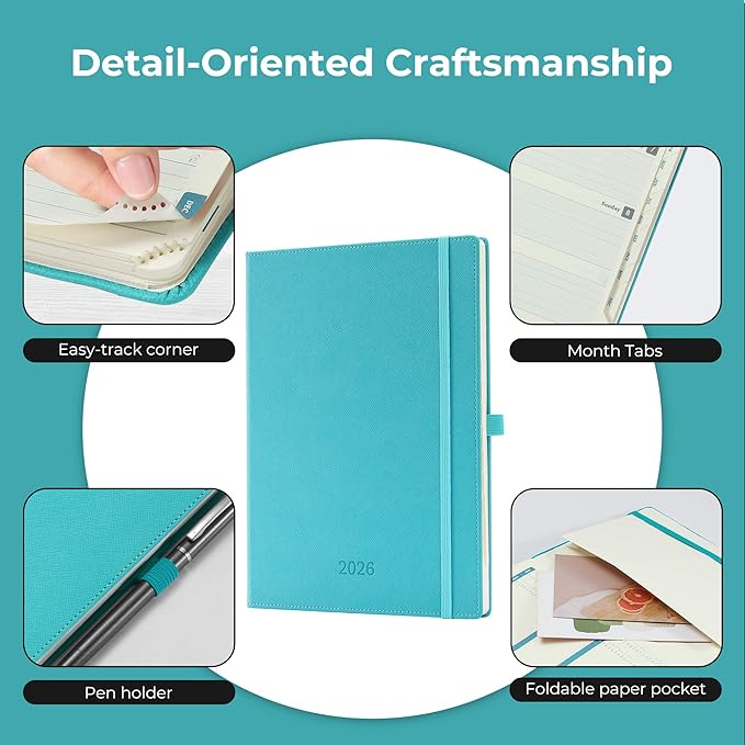 Weekly Monthly 2026 Planner (Jan.26-Dec.26),11.5"x8.5",12 Months Agenda Plan with Month Tabs & Pocket,Expenses/Note Pages, Appointment Book Calendar with Vegan Leather Cover,Light Blue