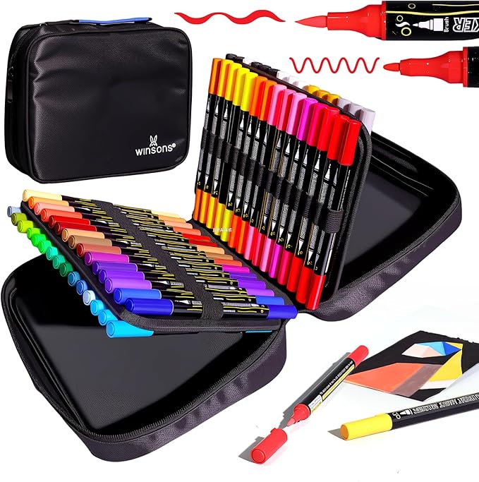Acrylic Paint Pens, Dual Tip 60 Acrylic Markers with Brush Tip and Fine Tip, Art Supplies for Rock Painting, Wood, Canvas, Glass, Stone, DIY Crafts Drawing Kit with Bag