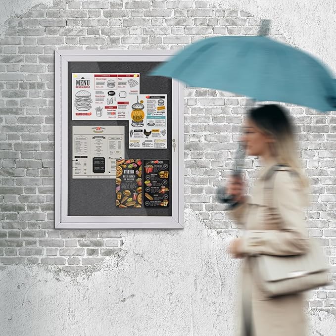 SWANCROWN Outdoor Bulletin Board Weatherproof 36x24in, Enclosed Bulletin Board with Locking Door Wall Display Case for Office School Commerce Show, Black Felt, Sliver Aluminum Frame