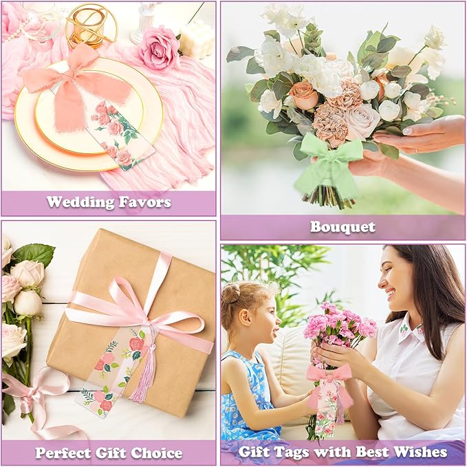 100 Pieces Acrylic Bookmark Blanks, Clear Acrylic Bookmarks with 30 Pieces Tassels and 4 Rolls Chiffon Silk Ribbon, Transparent DIY Bookmarks for Book Lover Crafts Present Tag Reading Accessories