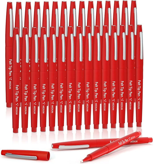 Lelix Felt Tip Pens, 30 Red Pack, 0.7mm Medium Point, Felt Tip Markers Pens for Journaling, Writing, Note Taking, Planner, Perfect for School Office and Art Supplies