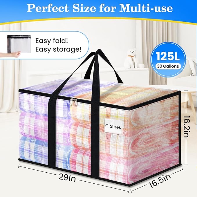 BlissTotes 6-Pack Large Moving Bags with Backpack Straps & Strong Zippers, Heavy-Duty Storage Bags Moving Boxes for Space Saving, Dorms, Transport, 125L-30 Gallons, Clear